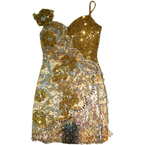 Couture Fully Beaded in Swarovski Crystals Fringes Flowers Prom Party Dress Gown - Picture 6 of 12